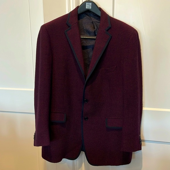 Etro Dark Red & Navy Checked Wool Blazer - Picture 1 of 14